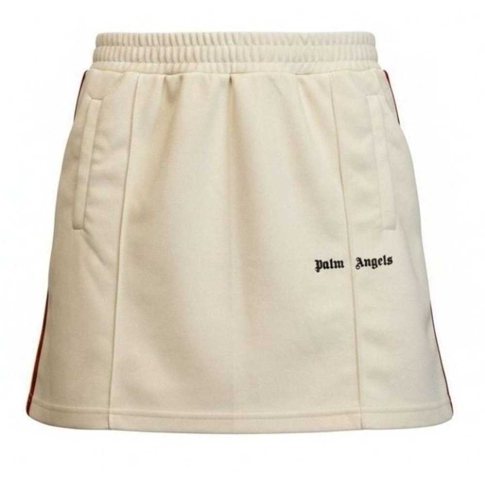 Palm Angels Ivory Sweat Mini Skirt with Rainbow Side Taping